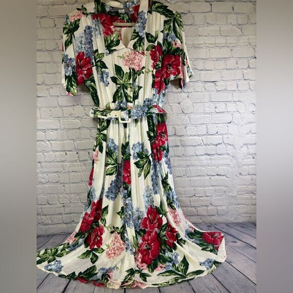 Dresses & Skirts - Vintage 80s Carol Anderson Cream Retro Cottagecore Romantic Floral Midi Dress 16